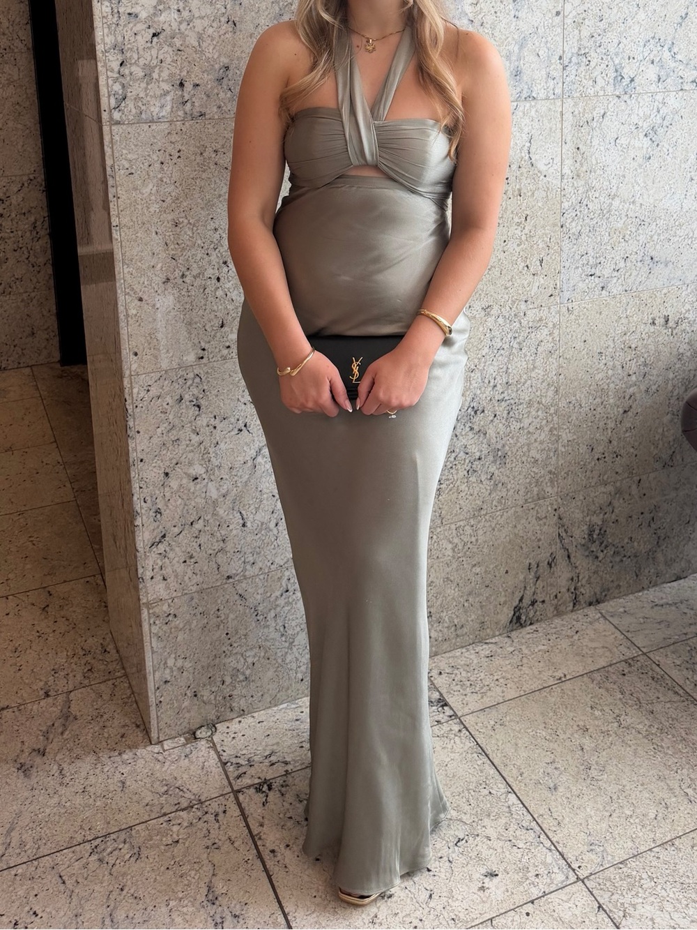Revolve - Shona Joy Sage Satin Twist Halter Gown